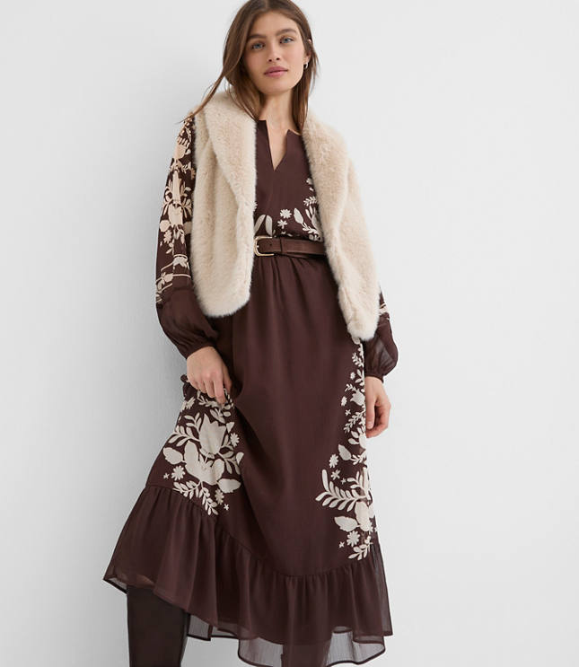 Petite Floral Garland Flounce Maxi Pocket Dress