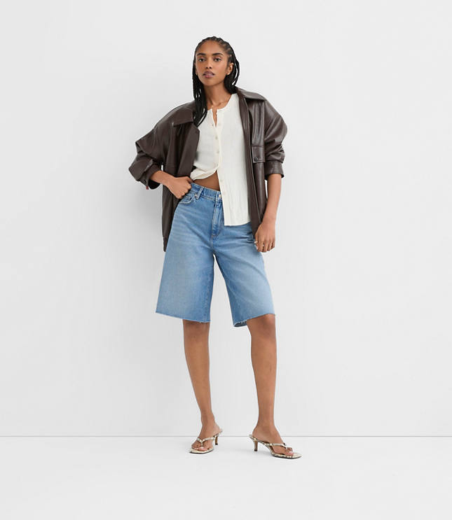 Rivete High Rise Denim Bermuda Shorts in Vintage Mid Wash