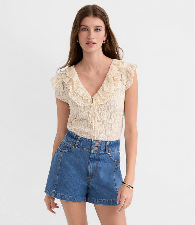 Lace Ruffle Tie Neck Top