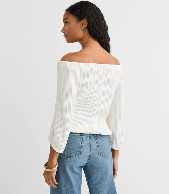 Petite Pleated Off The Shoulder Blouse
