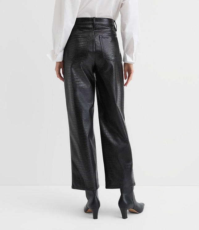 Petite Five Pocket Straight Pants Embossed Faux Leather
