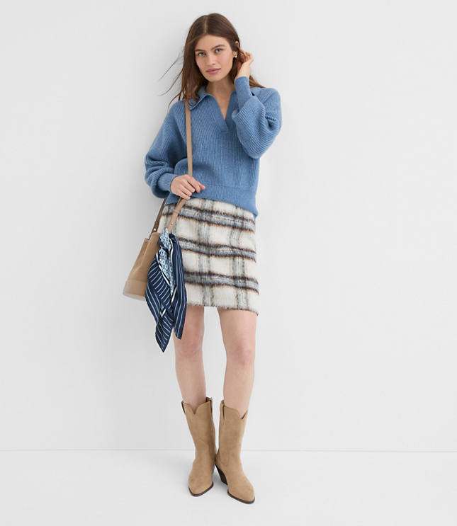 Ribbed Collared Split Neck Sweater