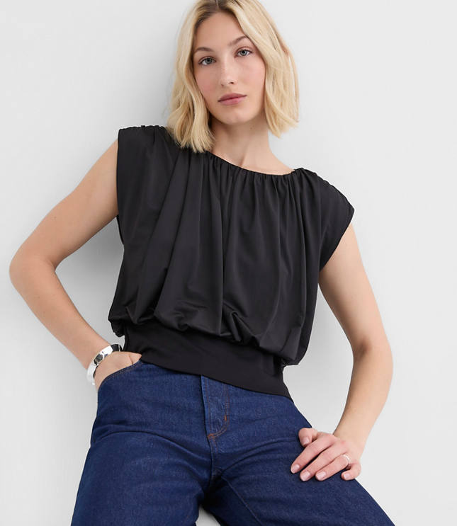 Pleated Banded Hem Top