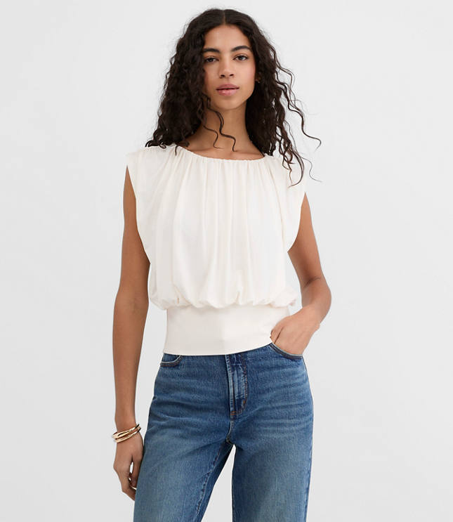 Pleated Banded Hem Top