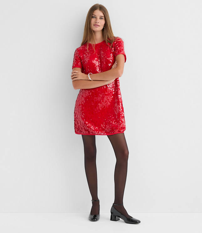 Petite Sequin Short Sleeve Mini Dress
