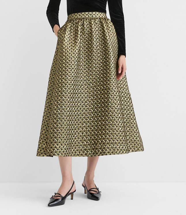 Metallic Jacquard Midi Pocket Skirt