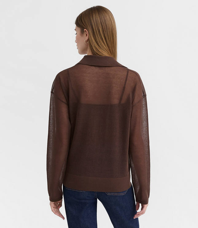 Sheer Collared Split Neck Sweater