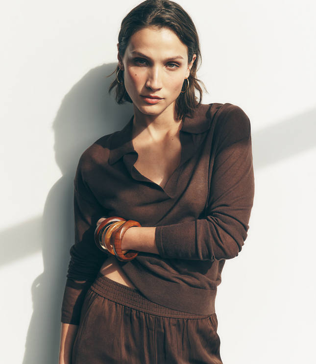 Sheer Collared Split Neck Sweater