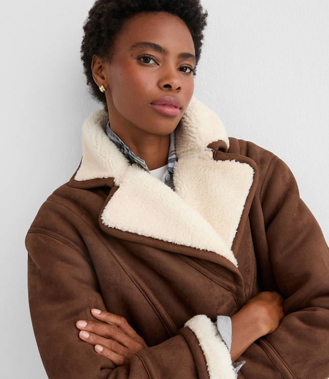 Petite Faux Suede Sherpa Jacket