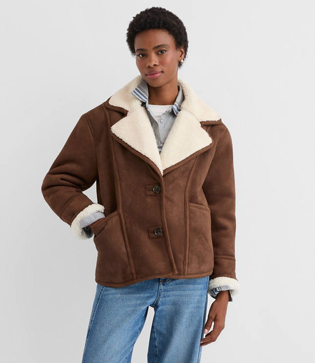 Petite Faux Suede Sherpa Jacket
