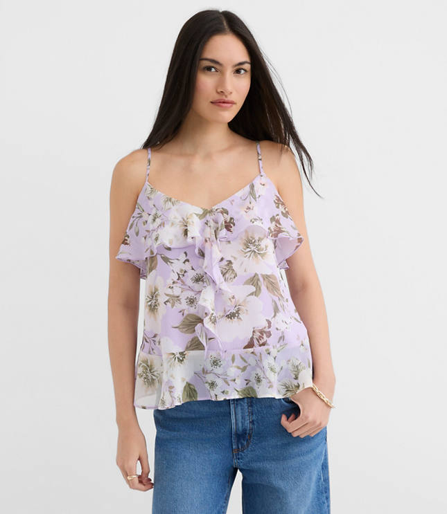 Floral Tie Back Ruffle Strappy Cami