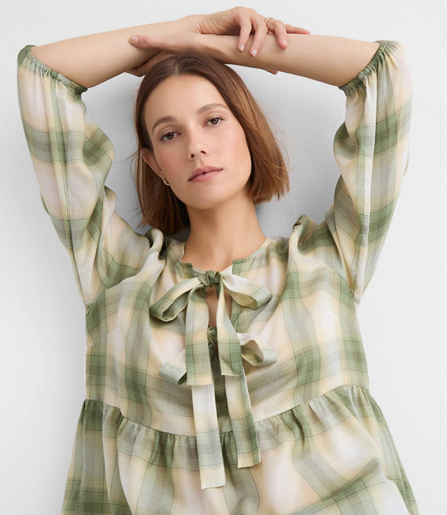 Petite Plaid Bow Peplum Top