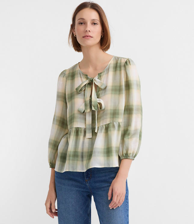 Petite Plaid Bow Peplum Top