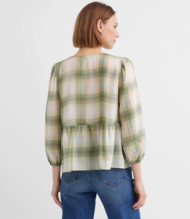 Petite Plaid Bow Peplum Top