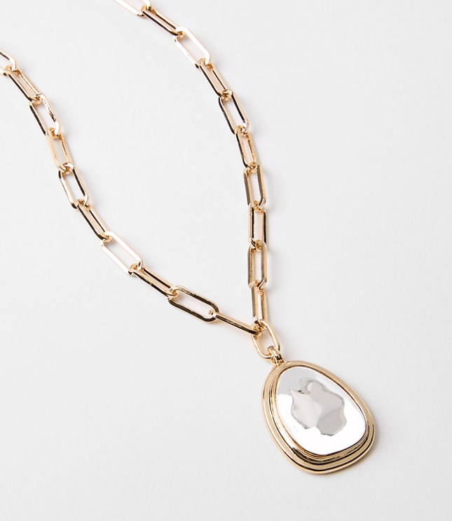 Mixed Metal Chunky Pendant Necklace