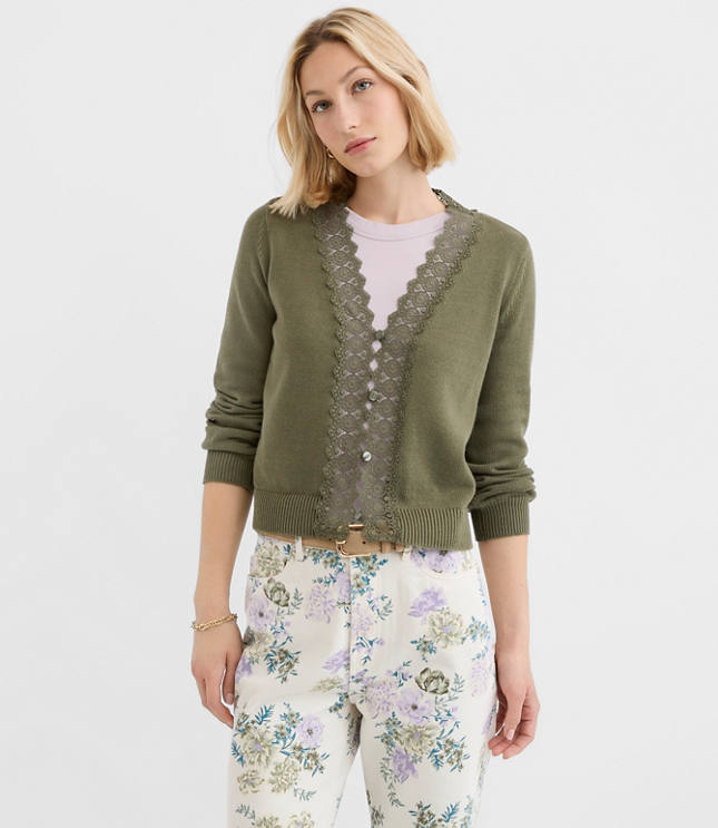 Lace Trim V-Neck Cardigan