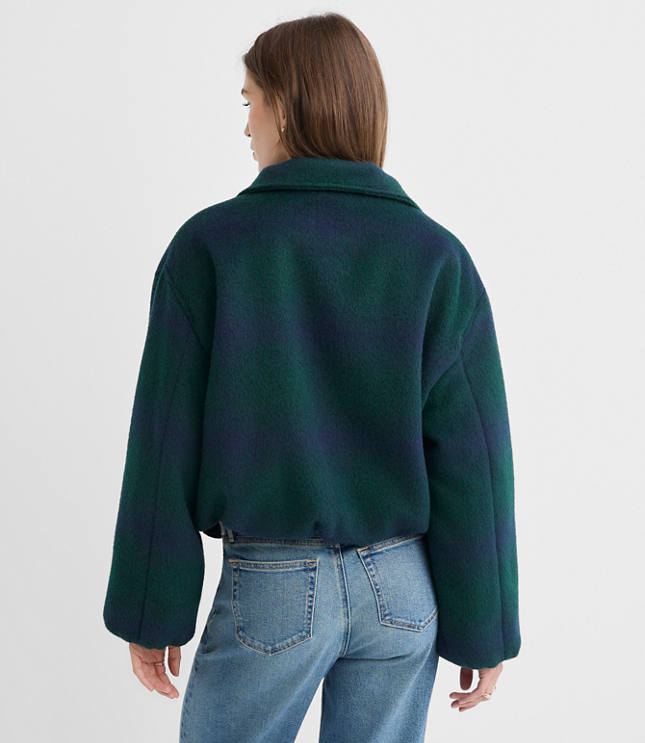 Plaid Funnel Neck Bubble Jacket
