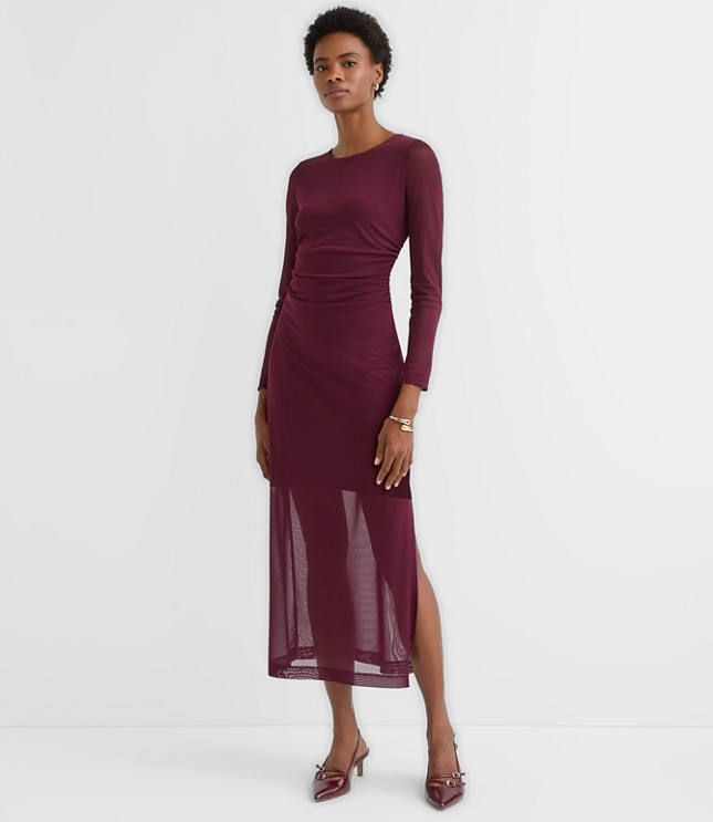 Mesh Ruched Midi Dress