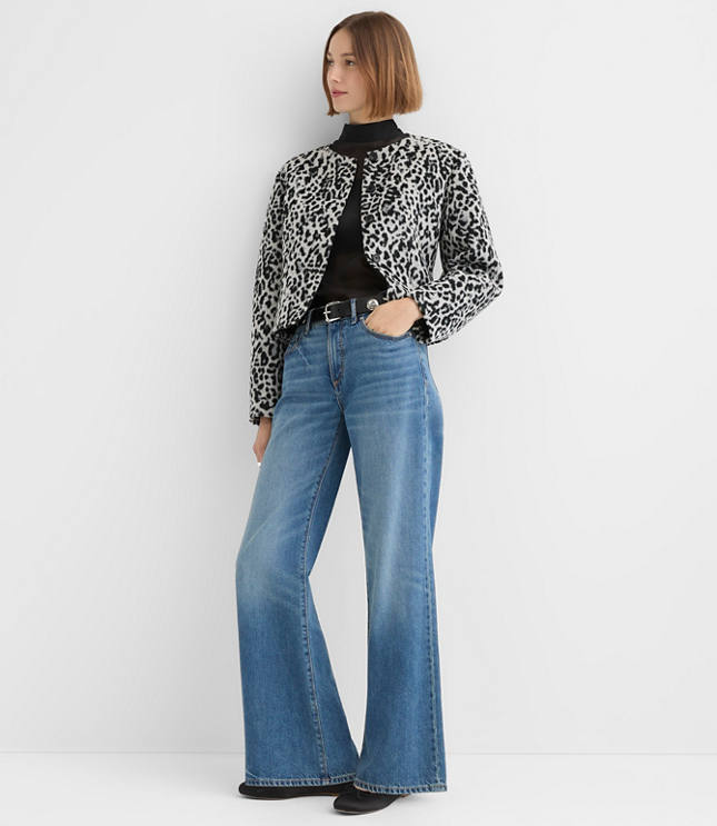 Petite Snow Leopard Print Structured Jacket