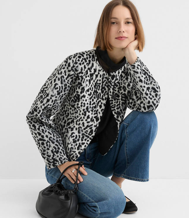 Petite Snow Leopard Print Structured Jacket