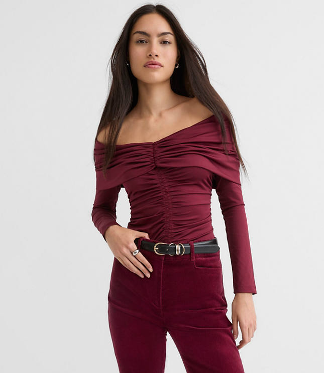 Petite Ruched Off The Shoulder Top
