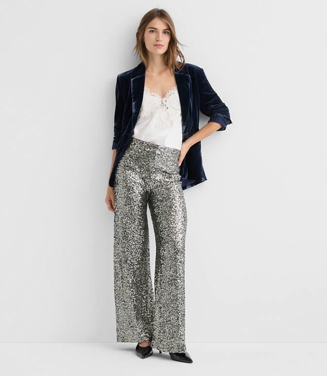 Petite Clean Wide Leg Pants in Sequin