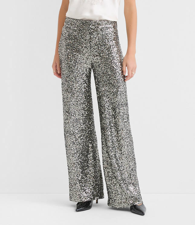 Petite Clean Wide Leg Pants in Sequin