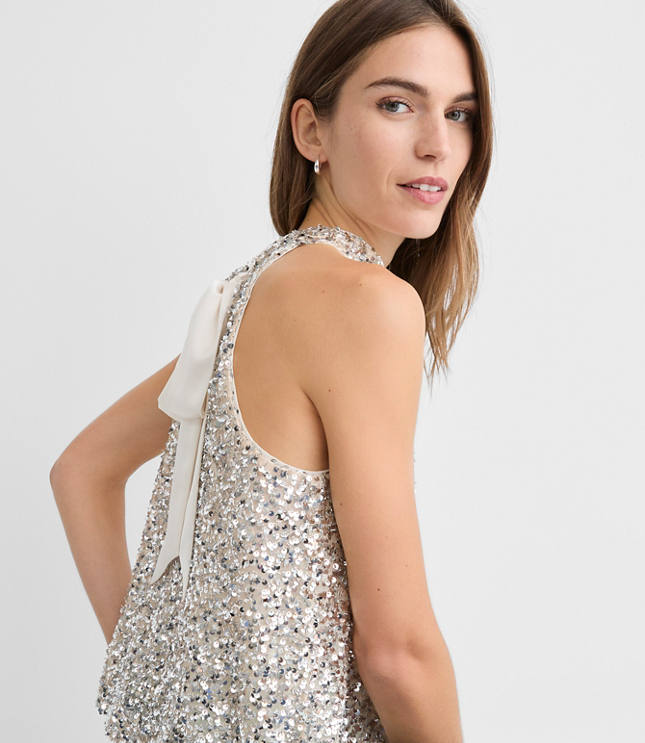 Petite Sequin Tie Back Halter Top