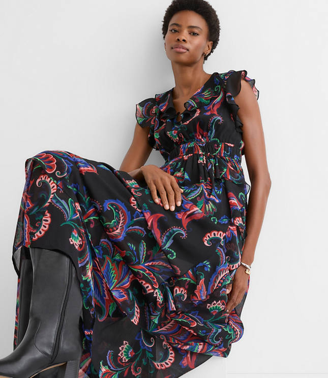 Paisley Ruffle Flounce Maxi Dress