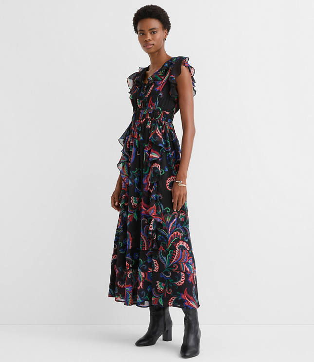 Paisley Ruffle Flounce Maxi Dress