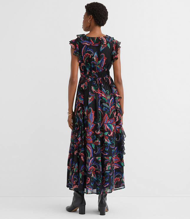 Paisley Ruffle Flounce Maxi Dress