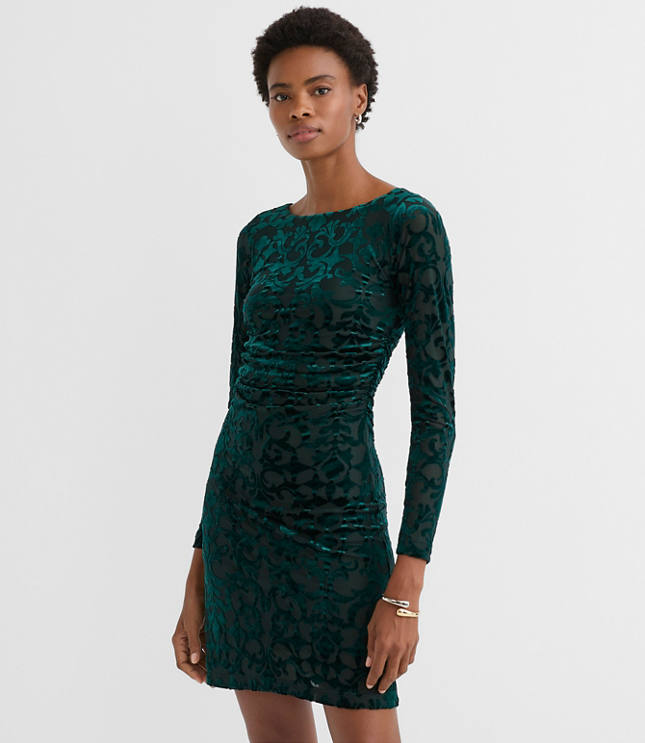 Petite Mosaic Velvet Ruched Mini Dress