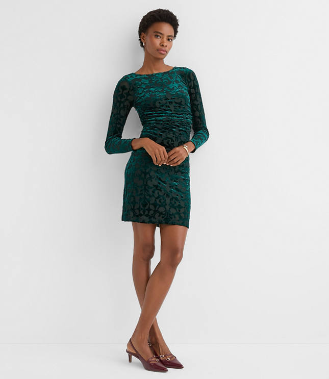 Petite Mosaic Velvet Ruched Mini Dress