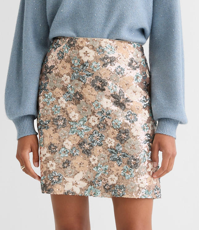 Petite Floral Sequin Mini Skirt