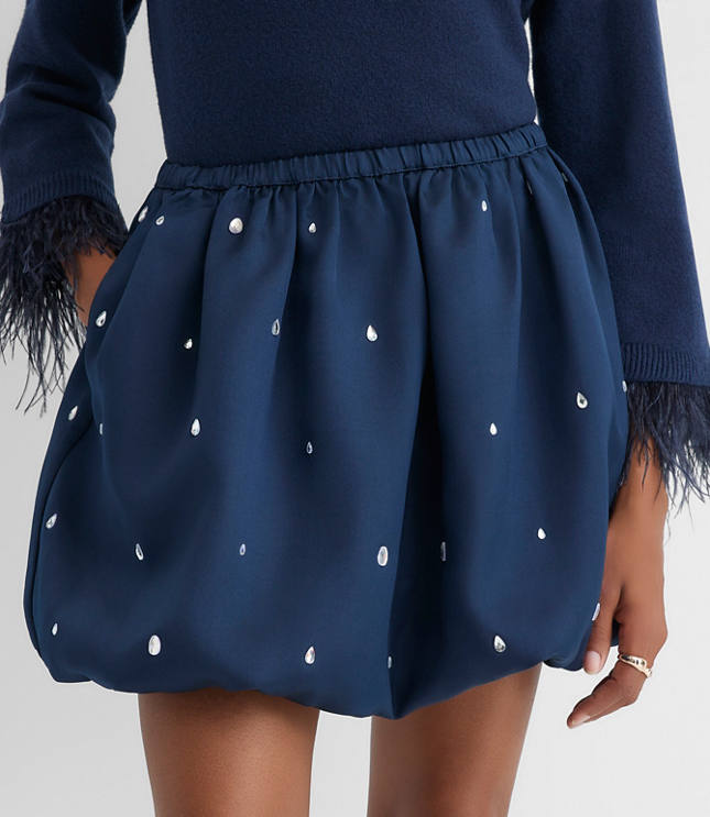 Petite Jeweled Ruched Bubble Mini Skirt