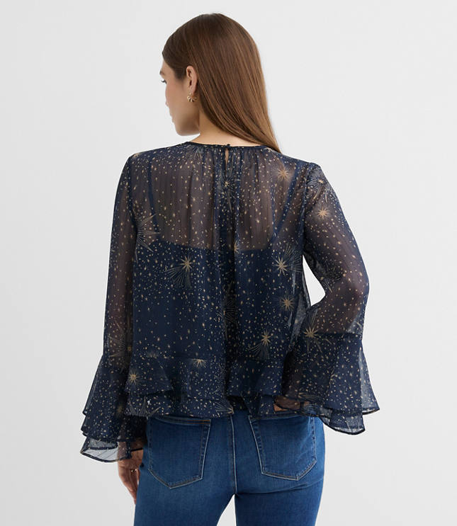 Celestial Shimmer Ruffle Peplum Blouse