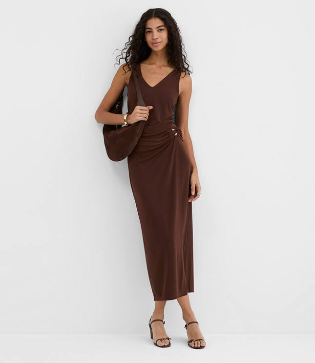 Metallic Ring Wrap Midi Skirt