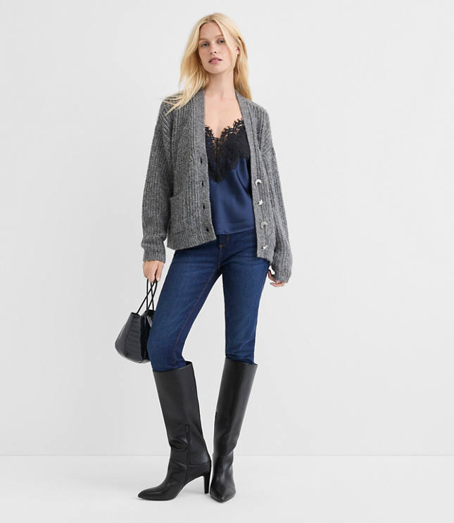 Petite Shimmer Moon & Star Jeweled Button Cardigan