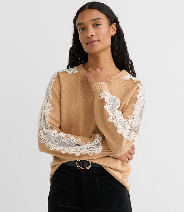 Petite Lace Sleeve Sweater