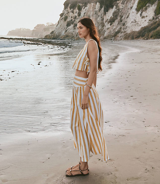 LOFT Beach Striped Linen Cotton Maxi Skirt