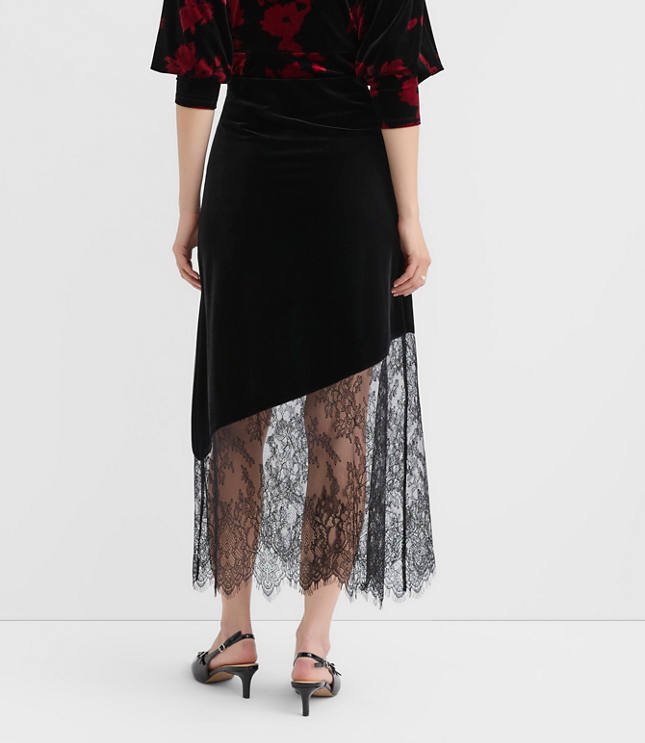 Petite Chantilly Lace Velvet Bias Midi Skirt