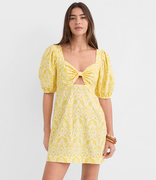 LOFT Beach Ikat Linen Cotton Cutout Mini Dress