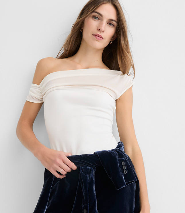 Mesh Ponte Off The Shoulder Top
