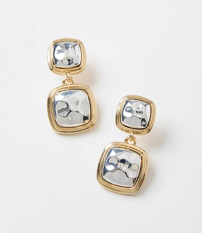 Mixed Metal Square Drop Earrings
