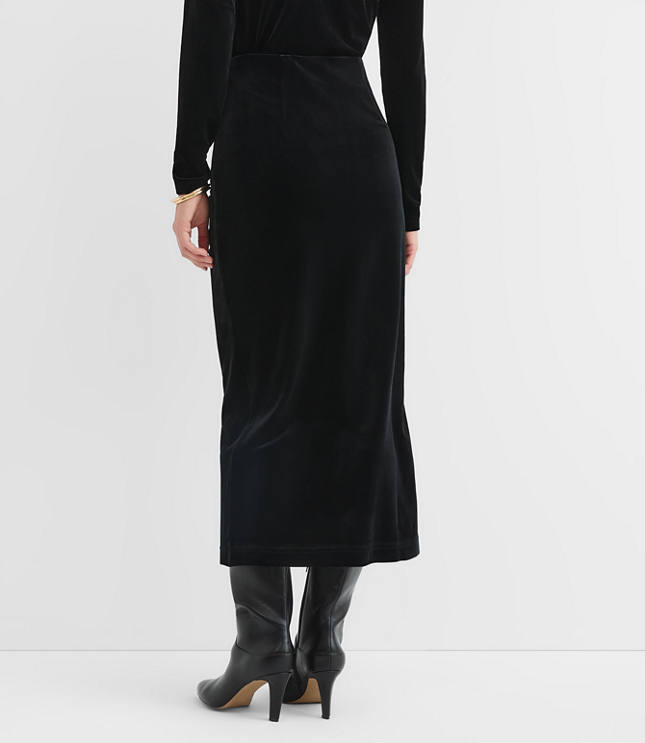 Tall Velvet Ruched Button Midi Skirt