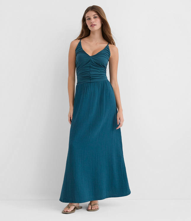 LOFT Beach Triple Cloth Mixed Media Maxi Pocket Dress