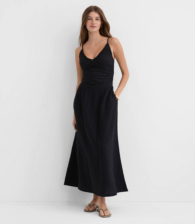 LOFT Beach Triple Cloth Mixed Media Maxi Pocket Dress