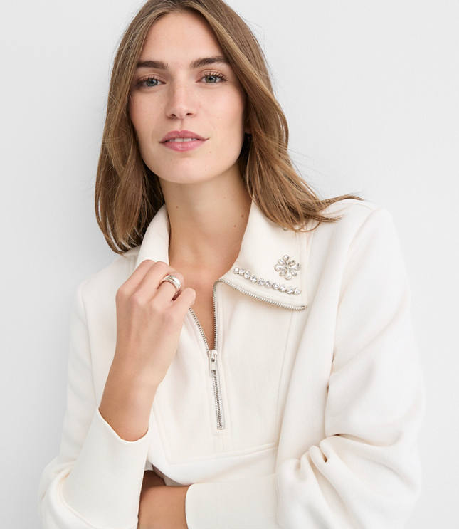 Petite Sparkle Collared Half Zip Sweatshirt