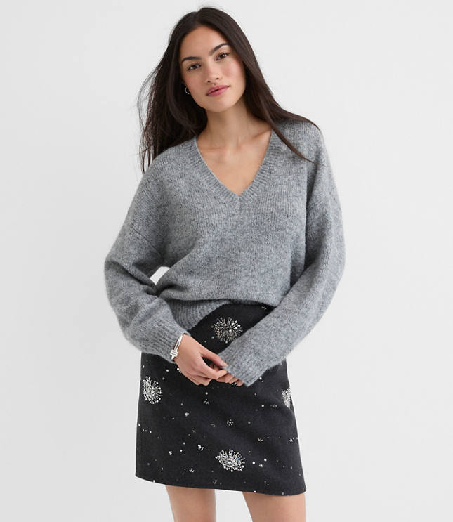 Petite Ribtrim Relaxed V-Neck Sweater