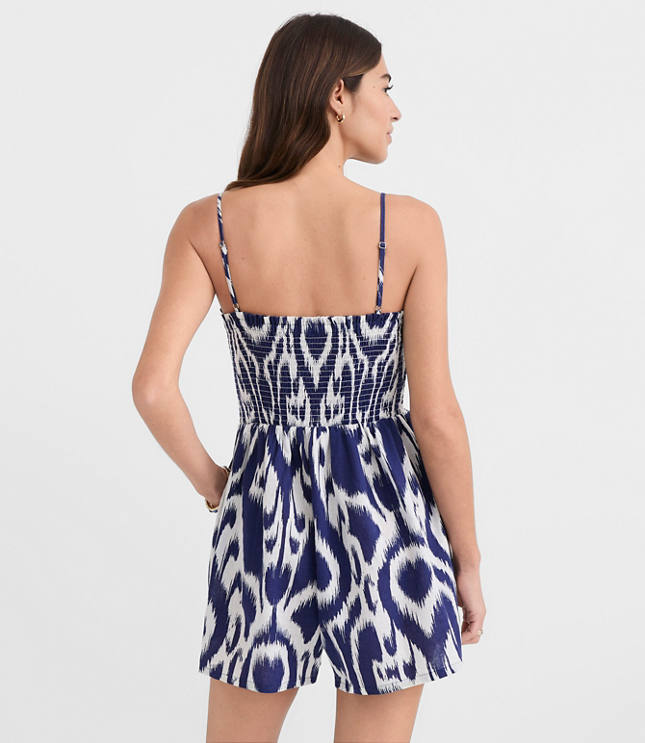 LOFT Beach Ikat Linen Cotton Smocked Romper